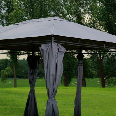 Charles Bentley 3m x 4m Steel Art Large Gazebo With Side Curtains Grey - 6