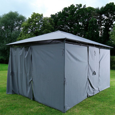 Charles Bentley 3m x 4m Steel Art Large Gazebo With Side Curtains Grey - 7
