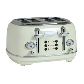 Charles Bentley 4 Slice Stainless Steel Toaster w Tray Cream & Chrome