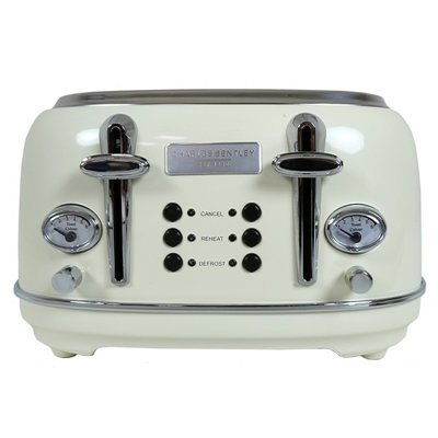 Charles Bentley 4 Slice Stainless Steel Toaster w Tray Cream & Chrome