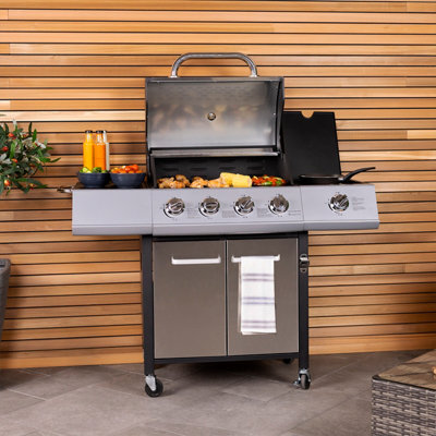 Charles Bentley 5 Burner (4+side) Premium Gas BBQ  - Stainless Steel