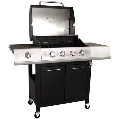 Charles Bentley 5 Burner Premium Gas BBQ  (4 x Burner + 1 Side Burner) - Black - 5