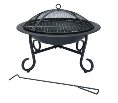 Charles Bentley 56cm Round Outdoor Garden Patio Fire Pit Heater Open Bowl Black - 3
