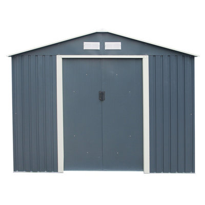 Charles Bentley 8ft x 6ft Grey Metal Garden Storage Shed Zinc Floor Frame - 3