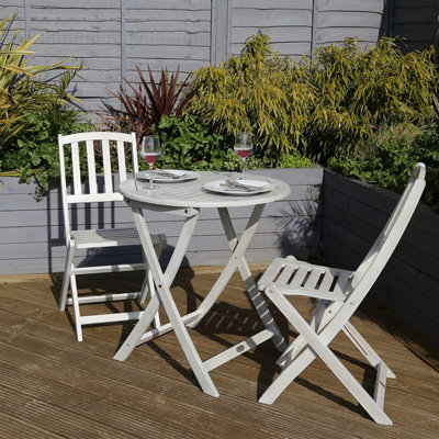 Charles Bentley Acacia FSC White Washed Wooden Outdoor Garden Patio Bistro Set
