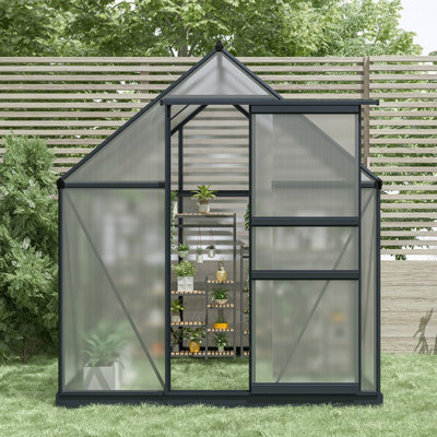 Charles Bentley Aluminium Frame Polycarbonate Greenhouse Grey 6 x 6.1ft - 3