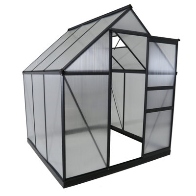 Charles Bentley Aluminium Frame Polycarbonate Greenhouse Grey 6 x 6.1ft - 5