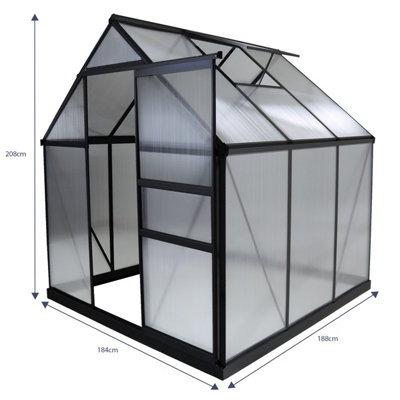 Charles Bentley Aluminium Frame Polycarbonate Greenhouse Grey 6 x 6.1ft - 9