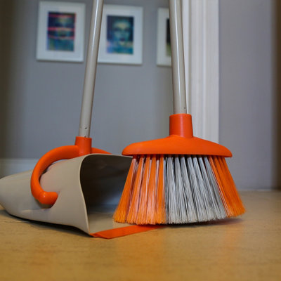 Charles Bentley Brights Indoor Long Handled Lobby Dustpan & Brush Set - Orange