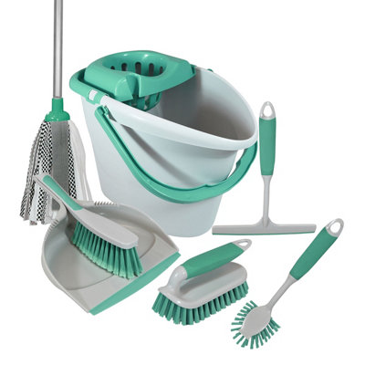Charles Bentley 'Brights' Kitchen Bundle Set Mop Brush Scrub Squeegee Mint Green