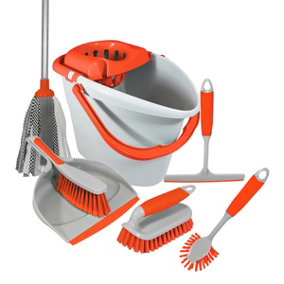 Charles Bentley 'Brights' Kitchen Bundle Set Mop Brush Scrub Squeegee Orange