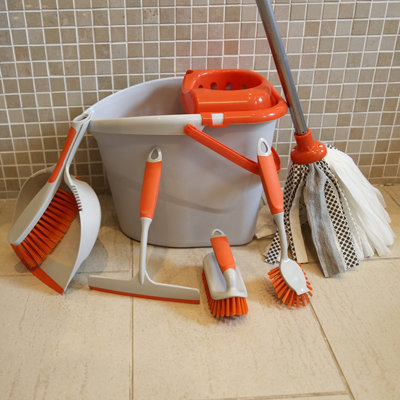 Charles Bentley 'Brights' Kitchen Bundle Set Mop Brush Scrub Squeegee Orange - 8