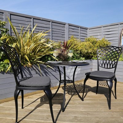 Charles Bentley Cast Aluminium Bistro Table and 2 Chairs Set Black