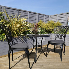 Charles Bentley Cast Aluminium Bistro Table and 2 Chairs Set Black Outdoor Table