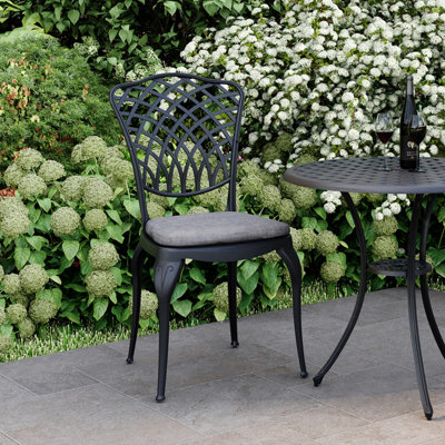 Charles Bentley Cast Aluminium Bistro Table and 2 Chairs Set Black Outdoor Table