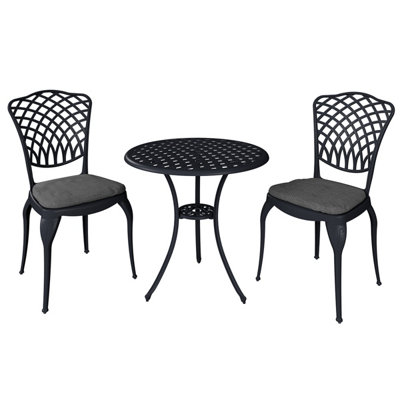 Charles Bentley Cast Aluminium Bistro Table and 2 Chairs Set Black Outdoor Table - 3