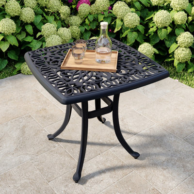 Charles Bentley Cast Aluminium Black Side Table Patio Poolside Garden Furniture