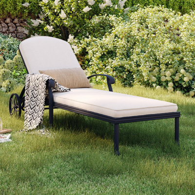 Charles Bentley Cast Aluminium Sun Lounger Recliner With Beige Cushion - Black