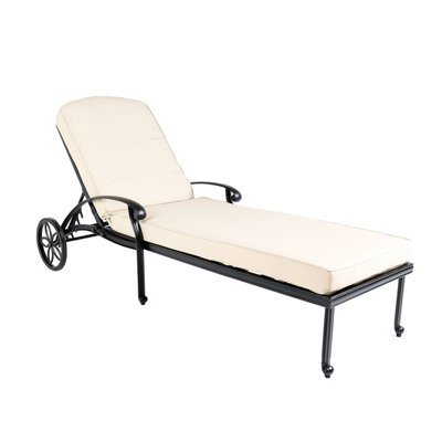 Charles Bentley Cast Aluminium Sun Lounger Recliner With Beige Cushion - Black