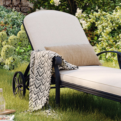 Charles Bentley Cast Aluminium Sun Lounger Recliner With Beige Cushion - Black