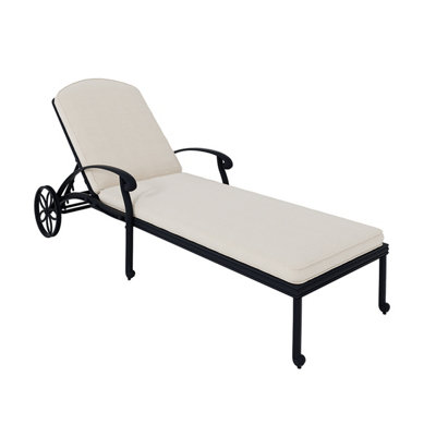 Charles Bentley Cast Aluminium Sun Lounger Recliner With Beige Cushion - Black - 3