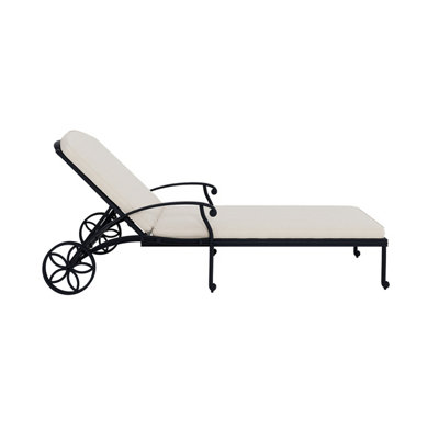 Charles Bentley Cast Aluminium Sun Lounger Recliner With Beige Cushion - Black - 4