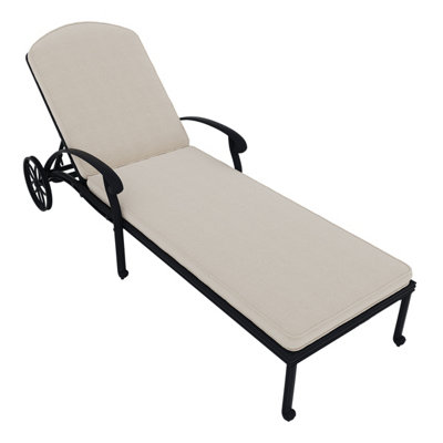 Charles Bentley Cast Aluminium Sun Lounger Recliner With Beige Cushion - Black - 5