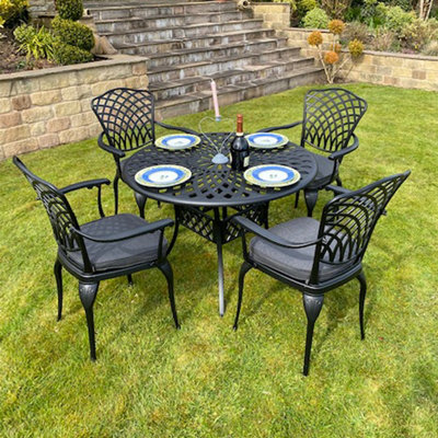 Charles Bentley Cast Aluminium Table and 4 Chairs Set Black Outdoor Dining Table