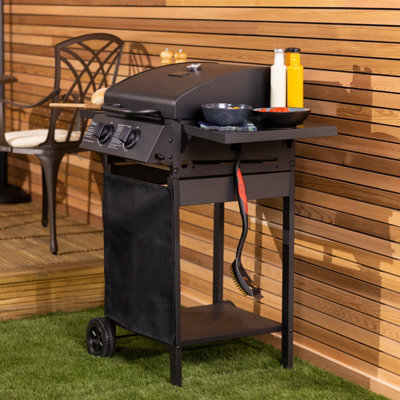 Charles Bentley Deluxe Auto Ignition 2 Burner Gas BBQ Grill Steel Barbecue Black