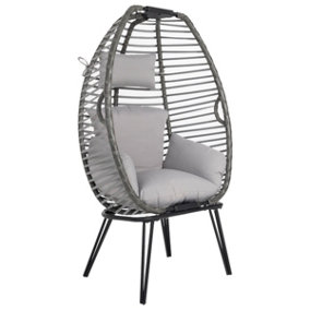 Charles Bentley Egg Shaped Chair Wicker & Rope Basket Grey Outdoor Furniture