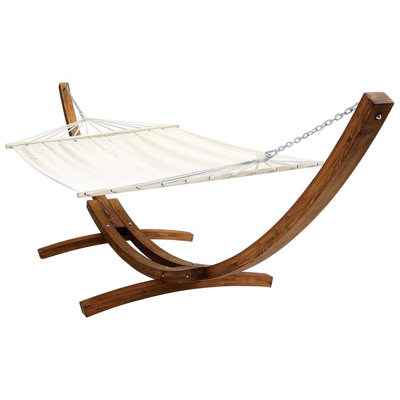 Charles Bentley Extra Large 4M Hammock With Wooden Arc Stand Two Person - Cream - 3