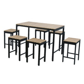 Charles Bentley Faux wood and Extrusion Aluminium 6 Seater Bar Style Dining Set
