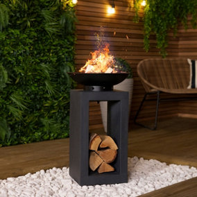 Charles Bentley Fire Pit with Metal Fire Bowl and Hollow Concrete base for Log