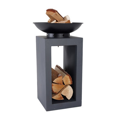Charles Bentley Fire Pit with Metal Fire Bowl and Hollow Concrete base for Log