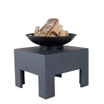 Charles Bentley Fire Pit with Metal Fire Bowl and Square Concrete base