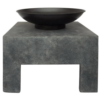 Charles Bentley Fire Pit with Metal Fire Bowl and Square Concrete base