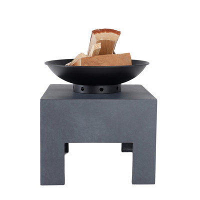 Charles Bentley Fire Pit with Metal Fire Bowl and Square Concrete base