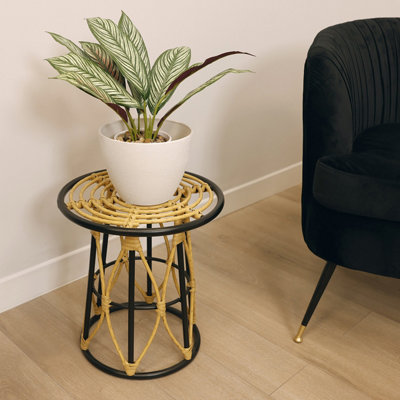 Charles Bentley Flat Top Casablanca Round Plant Stand Black 40 x W35cm