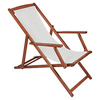 Charles Bentley Folding FSC Eucalyptus Wooden Deck Chair Beach Sun Lounger Cream