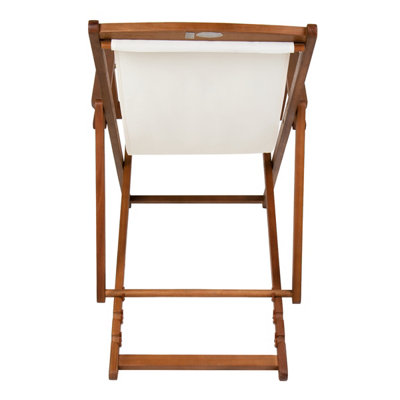 Charles Bentley Folding FSC Eucalyptus Wooden Deck Chair Beach Sun Lounger Cream