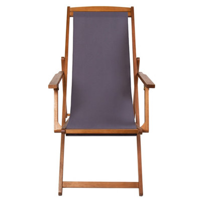 Charles Bentley Folding FSC Eucalyptus Wooden Deck Chair Beach Sun Lounger Grey