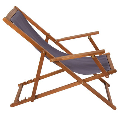 Charles Bentley Folding FSC Eucalyptus Wooden Deck Chair Beach Sun Lounger Grey - 3