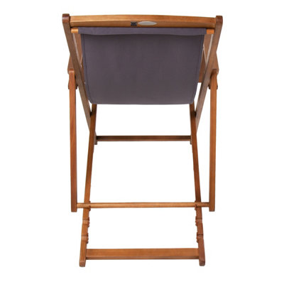 Charles Bentley Folding FSC Eucalyptus Wooden Deck Chair Beach Sun Lounger Grey - 4