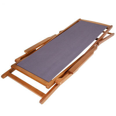 Charles Bentley Folding FSC Eucalyptus Wooden Deck Chair Beach Sun Lounger Grey - 5