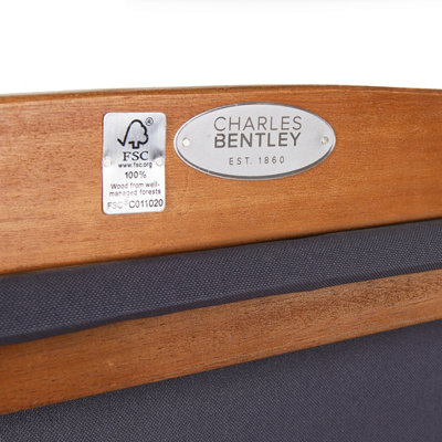 Charles Bentley Folding FSC Eucalyptus Wooden Deck Chair Beach Sun Lounger Grey - 7