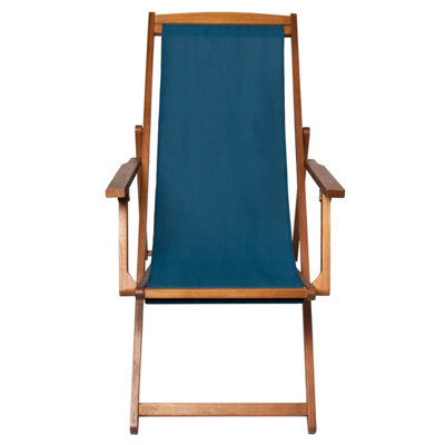 Charles Bentley Folding FSC Eucalyptus Wooden Deck Chair Beach Sun Lounger Teal