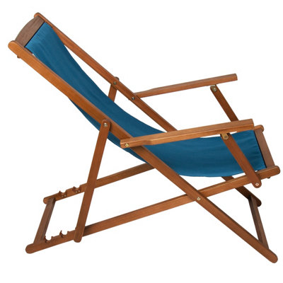 Charles Bentley Folding FSC Eucalyptus Wooden Deck Chair Beach Sun Lounger Teal - 3