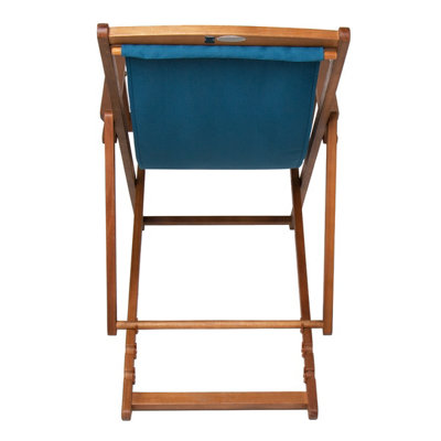 Charles Bentley Folding FSC Eucalyptus Wooden Deck Chair Beach Sun Lounger Teal - 4