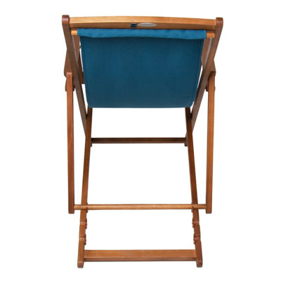 Charles Bentley Folding FSC Eucalyptus Wooden Deck Chair Beach Sun Lounger Teal