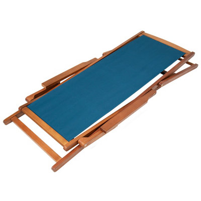 Charles Bentley Folding FSC Eucalyptus Wooden Deck Chair Beach Sun Lounger Teal - 5